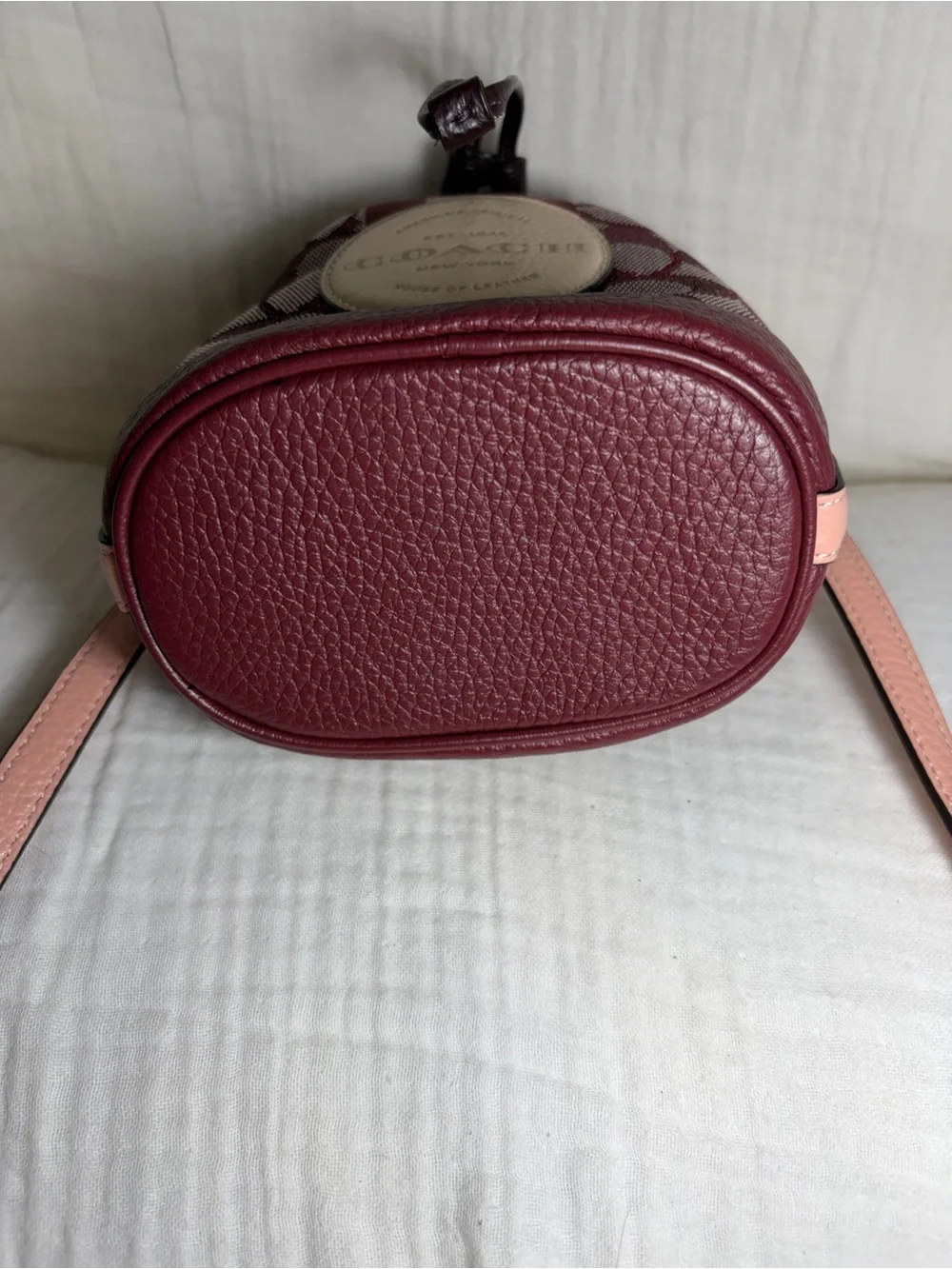 Coach Mini Dempsey Bucket Bag Burgundy and Pink